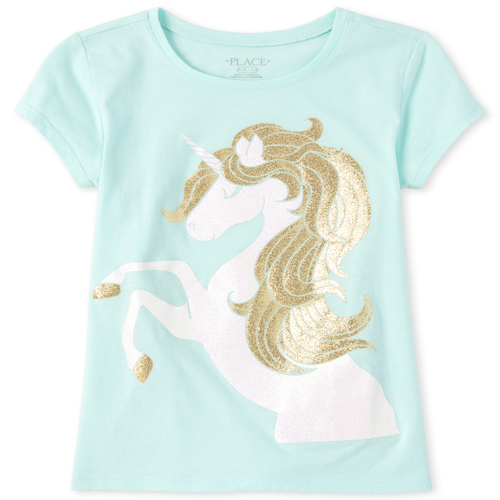 

s Glitter Unicorn Graphic Tee - Green T-Shirt - The Children's Place