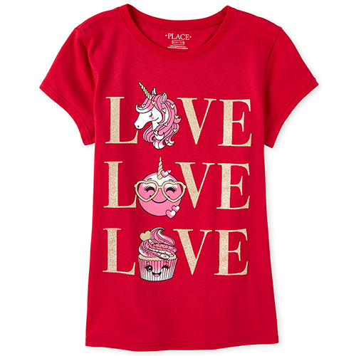 

s Glitter Love Unicorn Graphic Tee - Red T-Shirt - The Children's Place