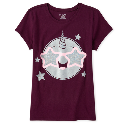 

s Glitter Emojicorn Graphic Tee - Purple T-Shirt - The Children's Place