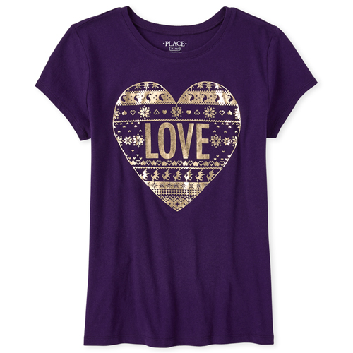 

Girls Foil Love Fair Isle Graphic Tee - Purple T-Shirt - The Children's Place