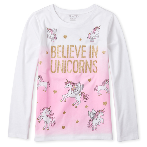 

Girls Glitter Unicorn Graphic Tee - White T-Shirt - The Children's Place