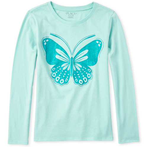 

Girls Glitter Butterfly Graphic Tee - Green T-Shirt - The Children's Place