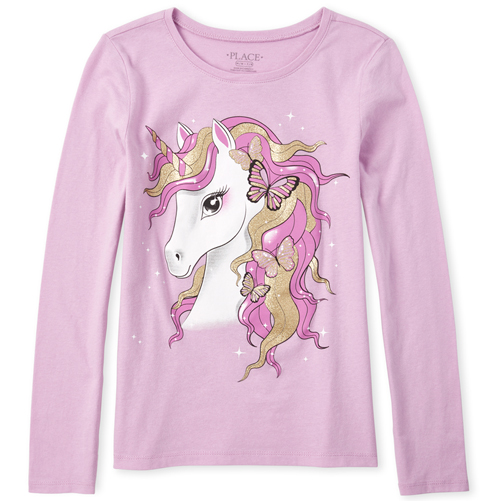 

Girls Glitter Unicorn Graphic Tee - Purple T-Shirt - The Children's Place