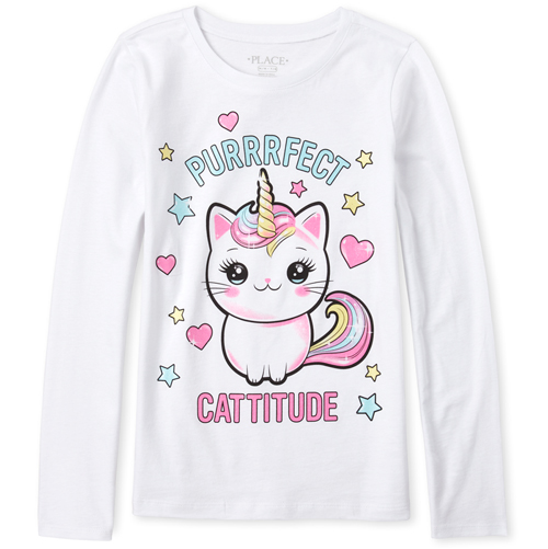 

s Glitter Caticorn Graphic Tee - White T-Shirt - The Children's Place