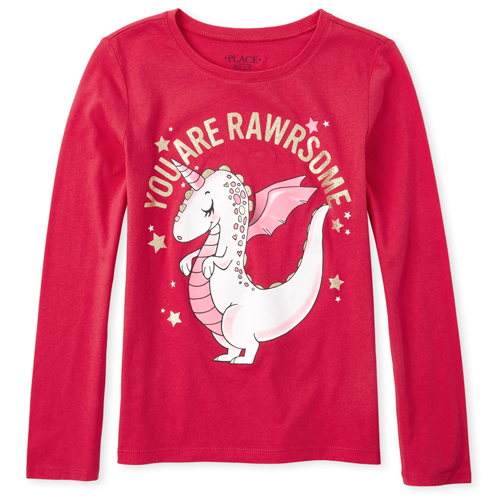 

Girls Glitter Dinocorn Graphic Tee - Pink T-Shirt - The Children's Place