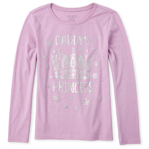 

Girls Glitter Daddy's Princess Graphic Tee - Purple T-Shirt - The Children's Place