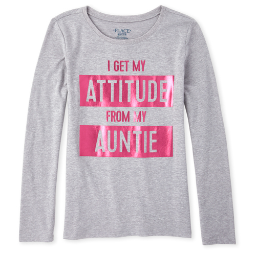 

Girls Matching Family Foil Auntie Graphic Tee - Gray T-Shirt - The Children's Place
