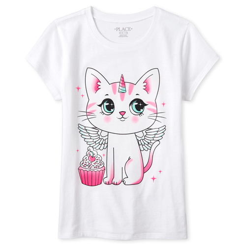 

s Glitter Caticorn Graphic Tee - White T-Shirt - The Children's Place