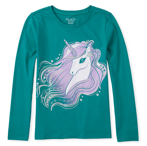 

s Glitter Unicorn Graphic Tee - Green T-Shirt - The Children's Place