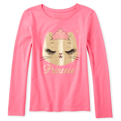 

Girls Glitter Princess Cat Matching Graphic Tee - Pink T-Shirt - The Children's Place