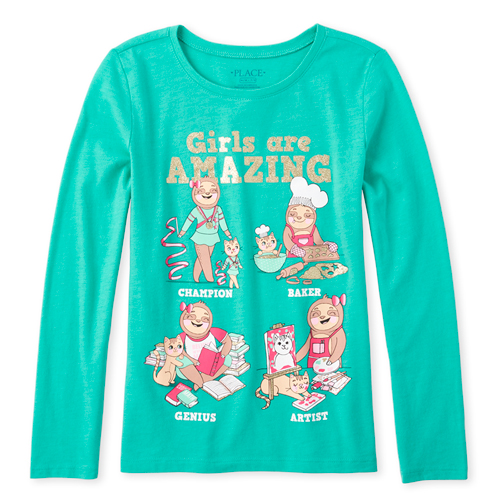 

s Glitter Sloth Graphic Tee - Green T-Shirt - The Children's Place