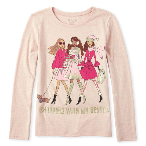 

s Glitter Shopping Squad Graphic Tee - Tan T-Shirt - The Children's Place