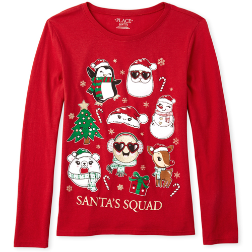 

s Glitter Santa's Squad Graphic Tee - Red T-Shirt - The Children's Place