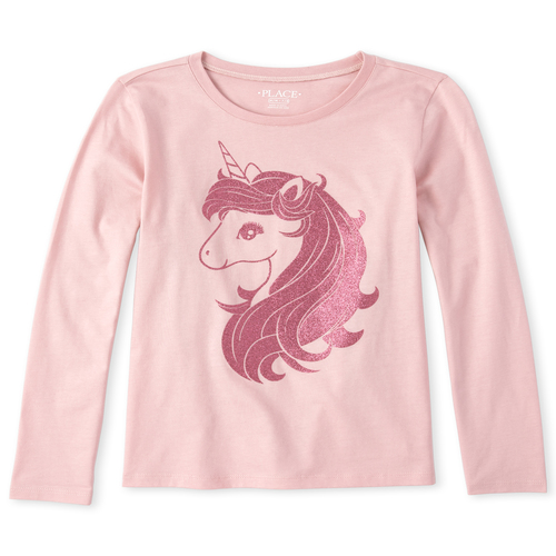 

s Glitter Unicorn Graphic Tee - Pink T-Shirt - The Children's Place