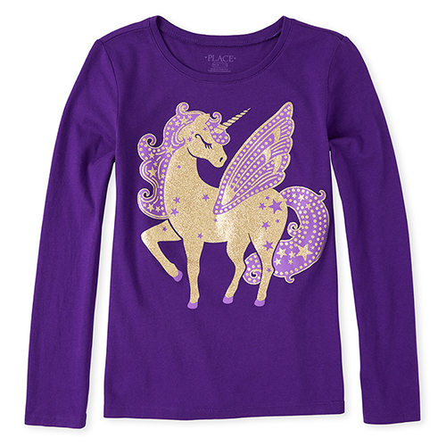 

Girls Glitter Unicorn Graphic Tee - Purple T-Shirt - The Children's Place