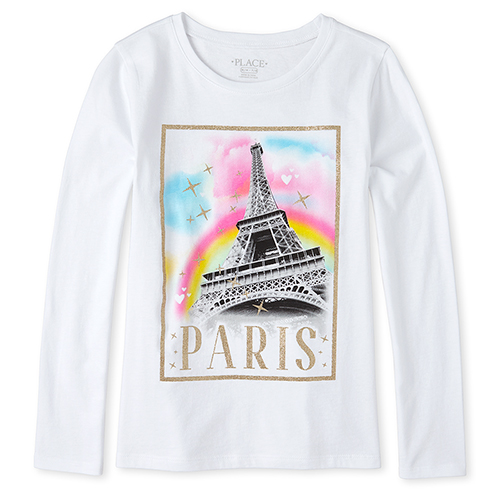 

s Glitter Paris Graphic Tee - White T-Shirt - The Children's Place