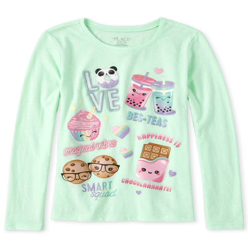 

Girls Glitter Graphic Tee - Green T-Shirt - The Children's Place
