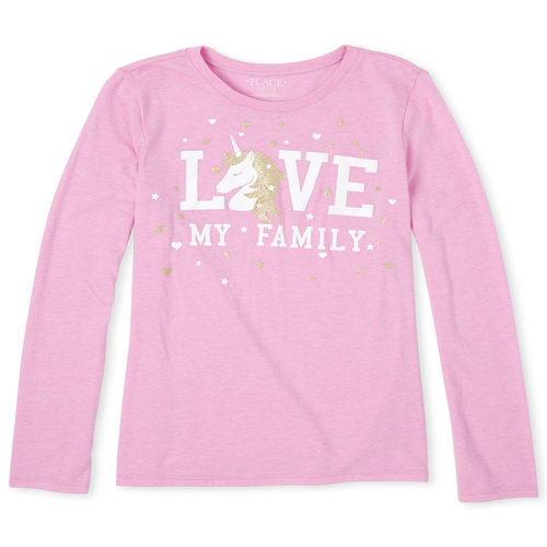 

s Glitter Family Graphic Tee - Pink T-Shirt - The Children's Place