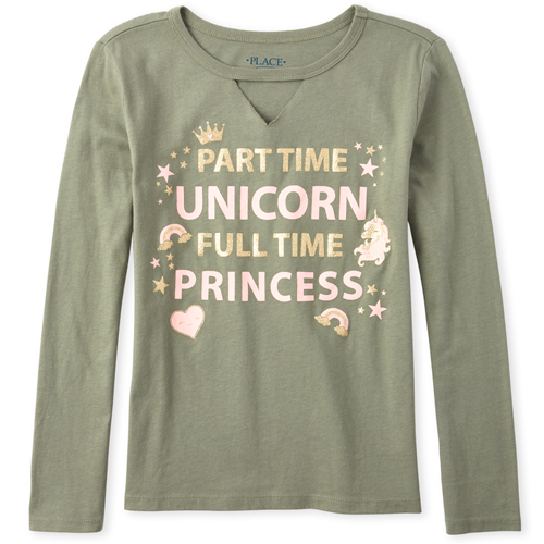 The Childrens Place Girls Baby High Low Long Sleeve Novelty Graphic Tee
