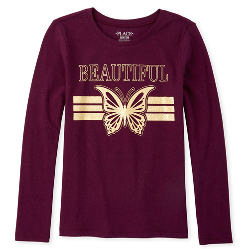 

Girls Glitter Beautiful Butterfly Graphic Tee - Purple T-Shirt - The Children's Place