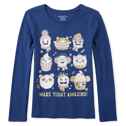 

Girls Glitter Critters Graphic Tee - Blue T-Shirt - The Children's Place