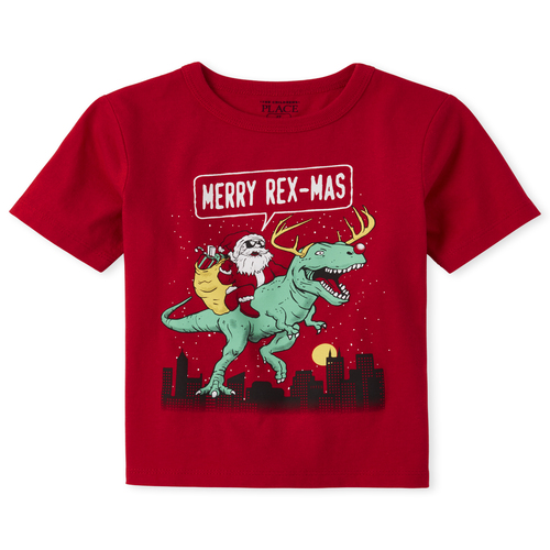 

s Baby And Toddler Boys Santa Dino Graphic Tee - Red T-Shirt - The Children's Place