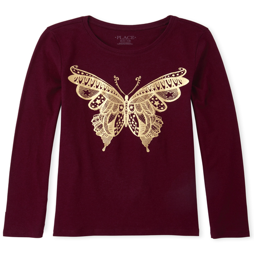 

Girls Foil Butterfly Graphic Tee - Red T-Shirt - The Children's Place