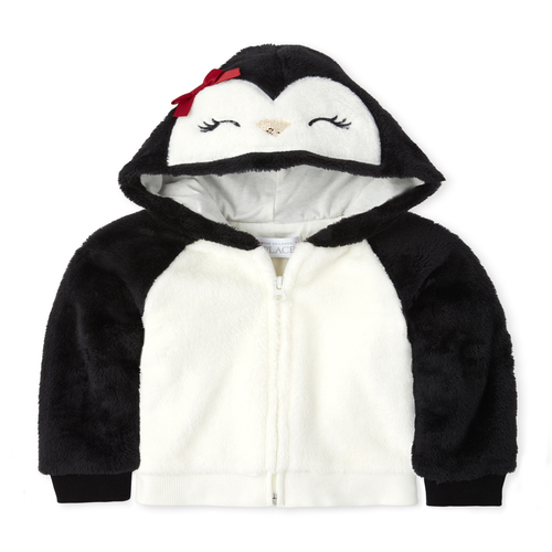 

s Toddler And Penguin Party Faux Fur Zip Up Hoodie - Black - The Children's Place