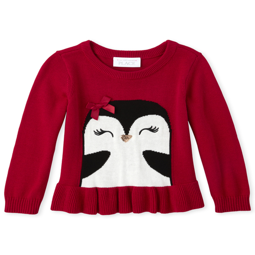 

s Toddler And Penguin Party Peplum Sweater - Red - The Children's Place