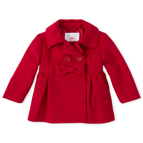 

Girls Toddler And Very Merry Pea Coat - Red - The Children's Place