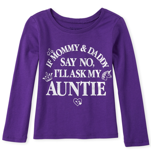 

s Baby And Toddler Glitter Auntie Graphic Tee - Purple T-Shirt - The Children's Place