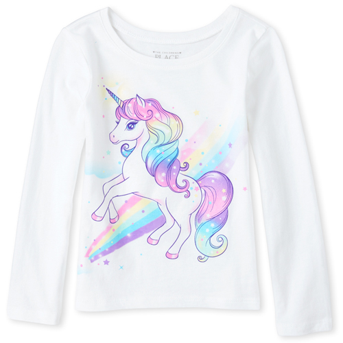 

s Baby And Toddler Glitter Rainbow Unicorn Graphic Tee - White T-Shirt - The Children's Place