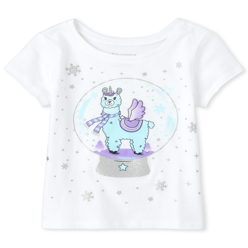 

s Baby And Toddler Glitter Llamacorn Snow Globe Matching Graphic Tee - White T-Shirt - The Children's Place