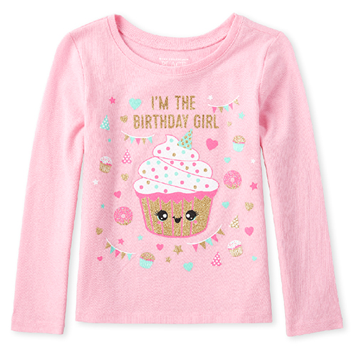 

s Baby And Toddler Glitter Birthday Cupcake Graphic Tee - Pink T-Shirt - The Children's Place