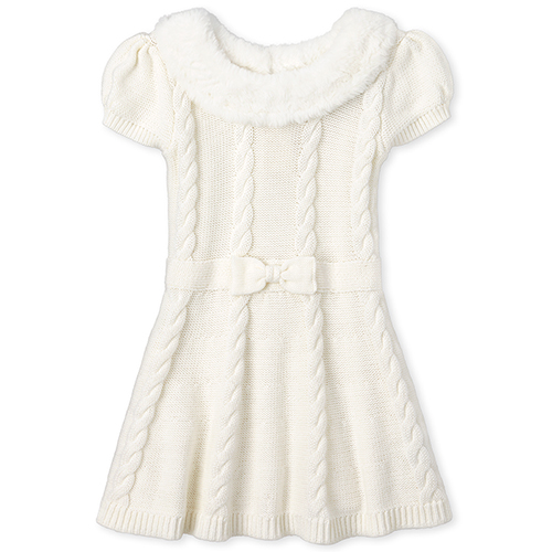 

s Toddler And Very Merry Faux Fur Collar Sweater Dress - White - The Children's Place