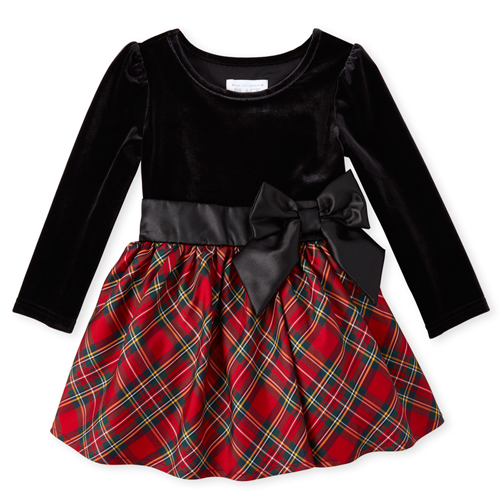 

s Toddler And Very Merry Velour Knit To Woven Dress - Black - The Children's Place