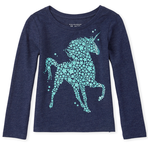 

s Baby And Toddler Glitter Unicorn Graphic Tee - Blue T-Shirt - The Children's Place