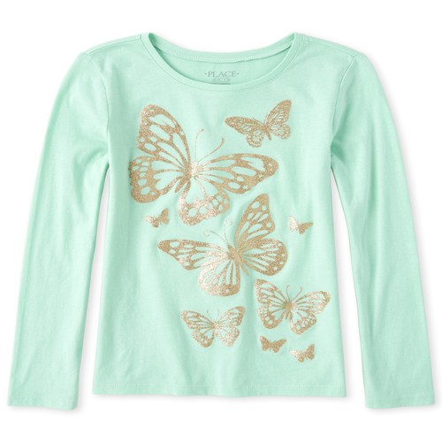

s Glitter Butterfly Graphic Tee - Green T-Shirt - The Children's Place