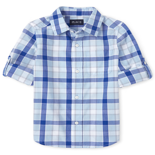 

s Boys Plaid Poplin Button Down Shirt - Blue - The Children's Place