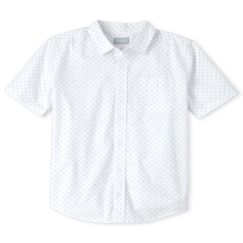 

s Mens Dad And Me Print Poplin Matching Button Down Shirt - White - The Children's Place
