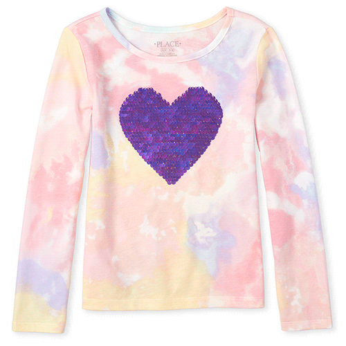 

Girls Flip Sequin Heart Tie Dye Top - Pink - The Children's Place