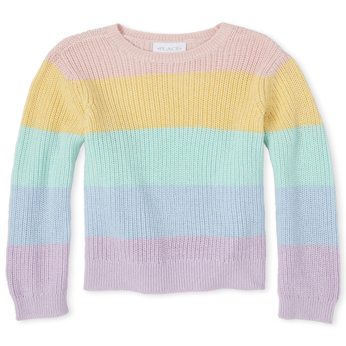 

Girls Rainbow Striped Sweater - Pink - The Children's Place