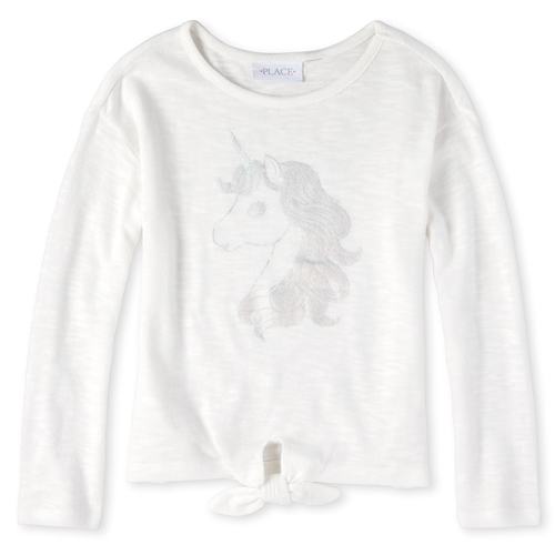 

Girls Foil Tie Front Lightweight Sweater Top - White - The Children's Place