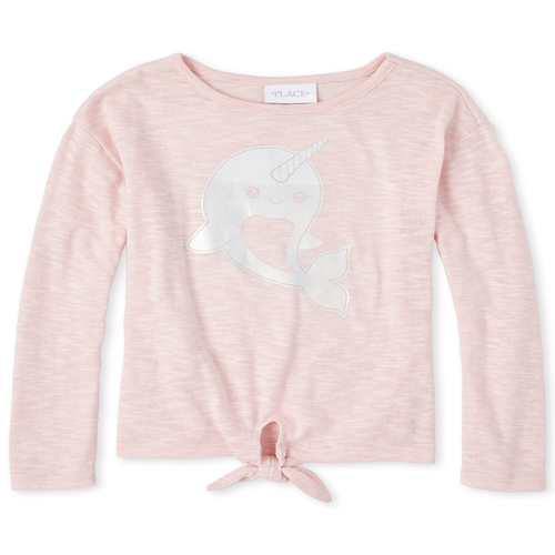 

Girls Foil Tie Front Lightweight Sweater Top - Pink - The Children's Place