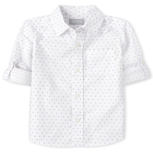 

s Boys Triangle Poplin Button Down Shirt - White - The Children's Place