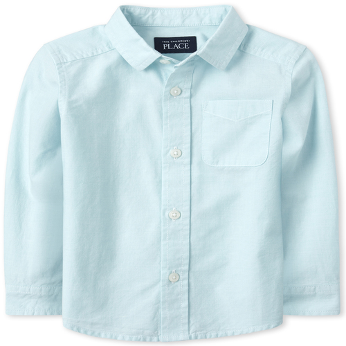 

s Baby And Toddler Boys Poplin Button Down Shirt - Green - The Children's Place
