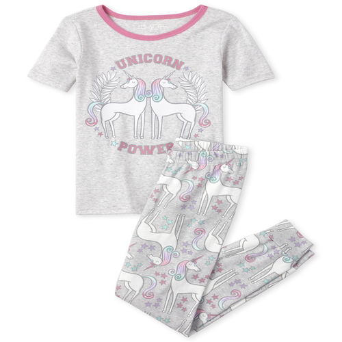 

s Glow Unicorn Snug Fit Cotton Pajamas - Gray - The Children's Place