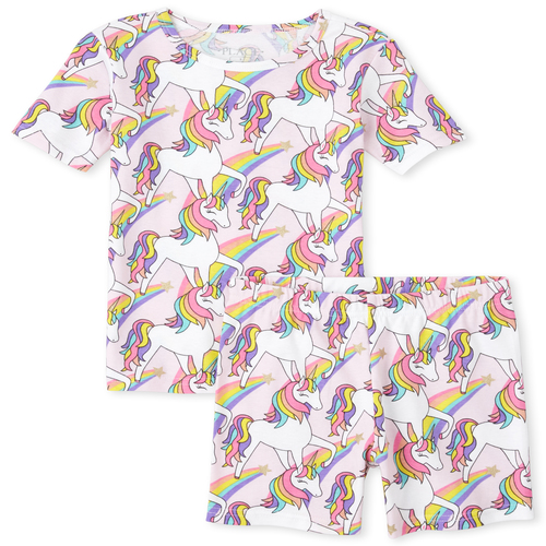 

s Rainbow Unicorn Snug Fit Cotton Pajamas - Pink - The Children's Place