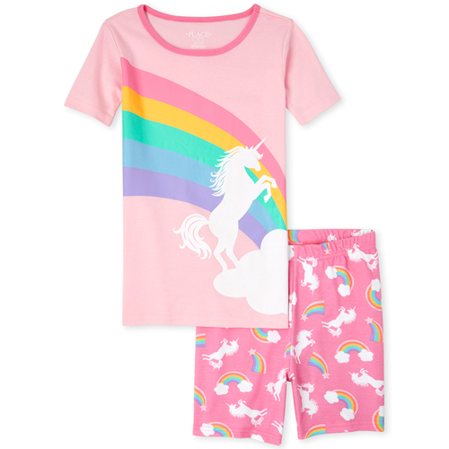 

s Glow Rainbow Unicorn Snug Fit Cotton Pajamas - Pink - The Children's Place