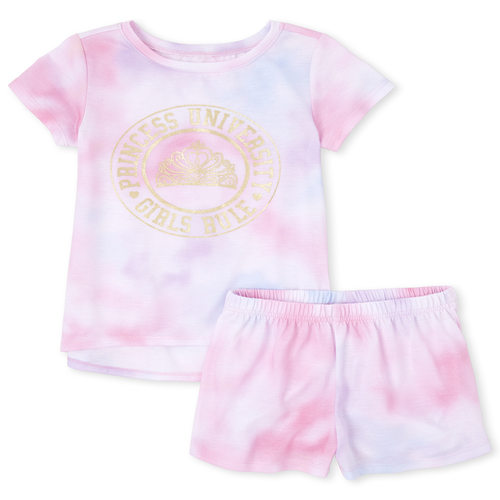 

s Glitter Princess University Tie Dye Pajamas - Pink - The Children's Place